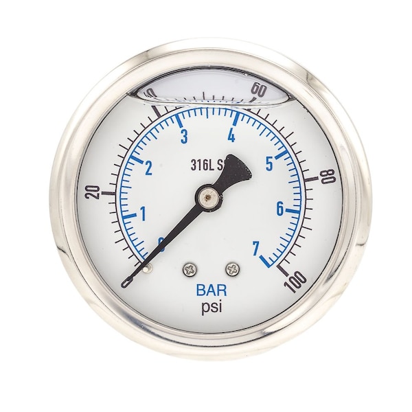 Pro 2 1/2 in Dial, 0/100 PSI & Bar, 1/4 in NPT, Back Mount Glycerin Filled Pressure Gauge PRO-302L-254E-01 - main